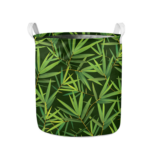 Green Bamboo Leaf Pattern Print Collapsible Laundry Basket