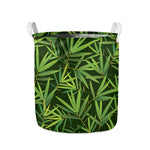 Green Bamboo Leaf Pattern Print Collapsible Laundry Basket