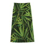 Green Bamboo Leaf Pattern Print Cotton Front Slit Maxi Skirt