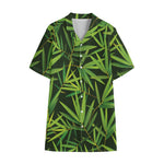 Green Bamboo Leaf Pattern Print Cotton Hawaiian Shirt