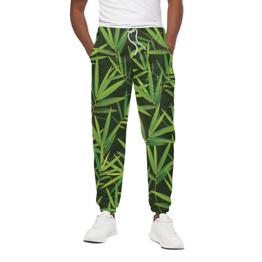 Green Bamboo Leaf Pattern Print Cotton Pants