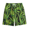 Green Bamboo Leaf Pattern Print Cotton Shorts