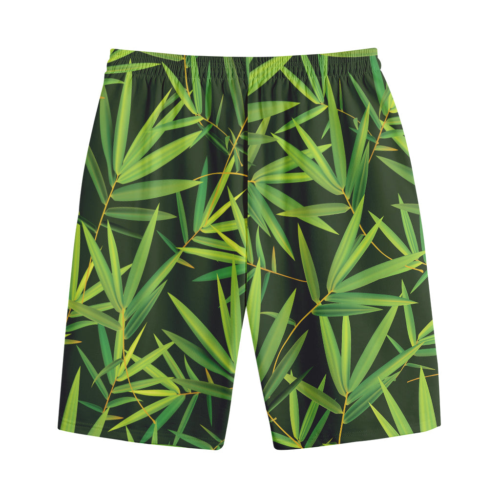 Green Bamboo Leaf Pattern Print Cotton Shorts