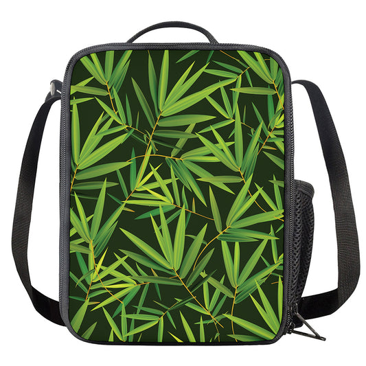 Green Bamboo Leaf Pattern Print Crossbody Lunch Bag