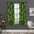 Green Bamboo Leaf Pattern Print Grommet Curtain Panels