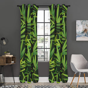 Green Bamboo Leaf Pattern Print Curtain