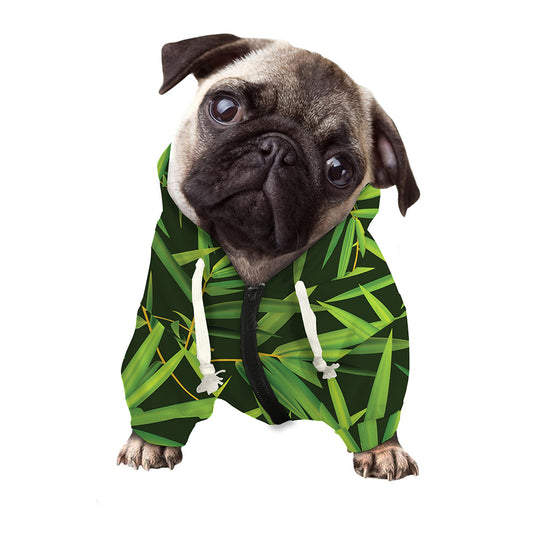 Green Bamboo Leaf Pattern Print Dog Zip Up Hoodie