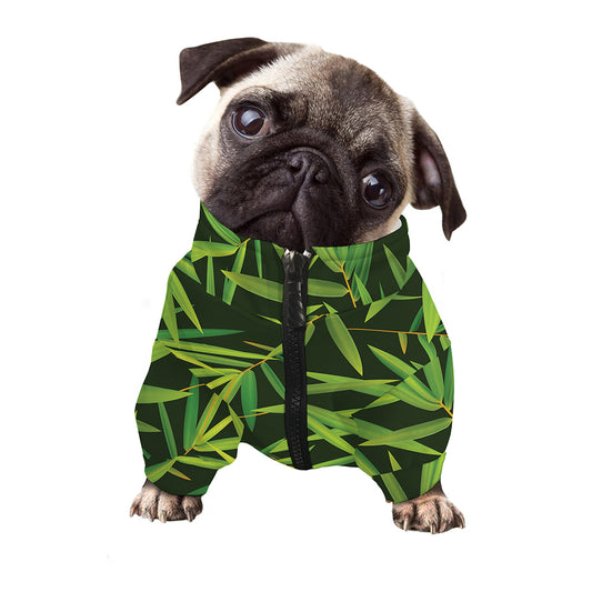 Green Bamboo Leaf Pattern Print Dog Zip Up Jacket