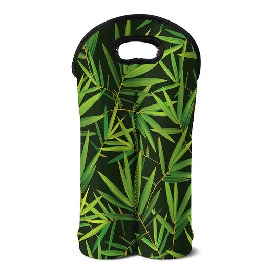 Green Bamboo Leaf Pattern Print Double Neoprene Wine Tote