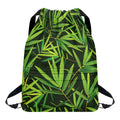 Green Bamboo Leaf Pattern Print Drawstring Backpack