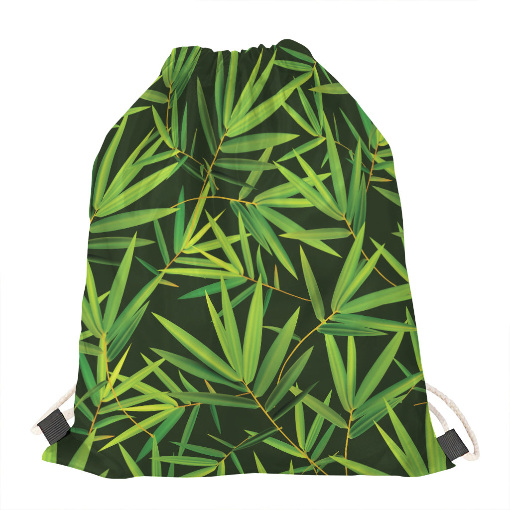 Green Bamboo Leaf Pattern Print Drawstring Bag