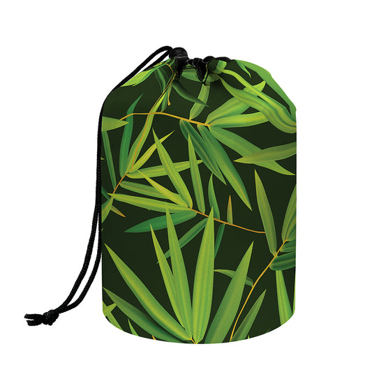 Green Bamboo Leaf Pattern Print Drawstring Makeup Bag