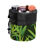 Green Bamboo Leaf Pattern Print Drawstring Makeup Bag