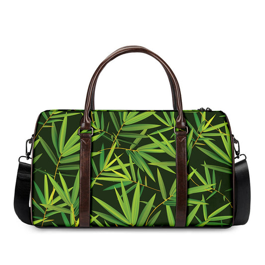 Green Bamboo Leaf Pattern Print Duffle Bag