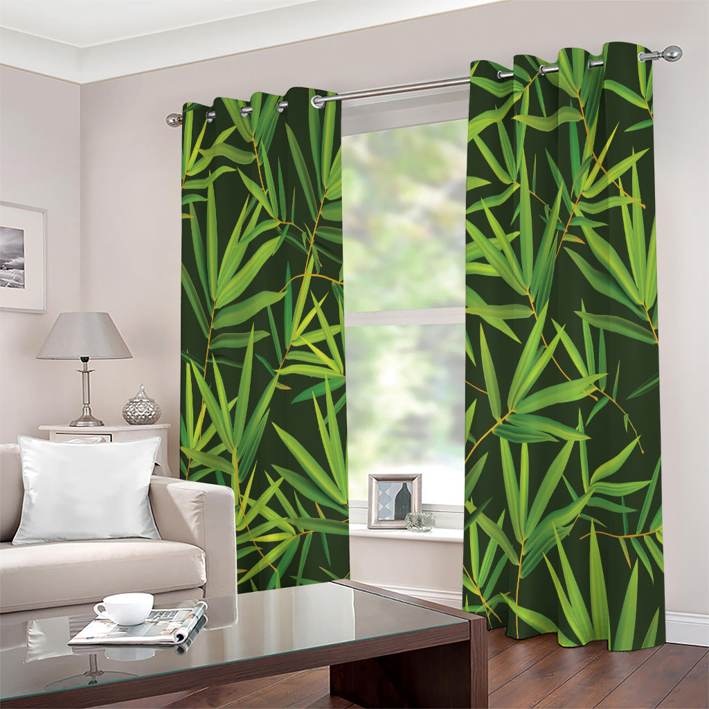 Green Bamboo Leaf Pattern Print Extra Wide Grommet Curtains