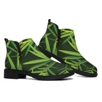 Green Bamboo Leaf Pattern Print Flat Ankle Boots