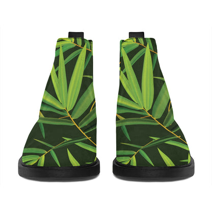 Green Bamboo Leaf Pattern Print Flat Ankle Boots