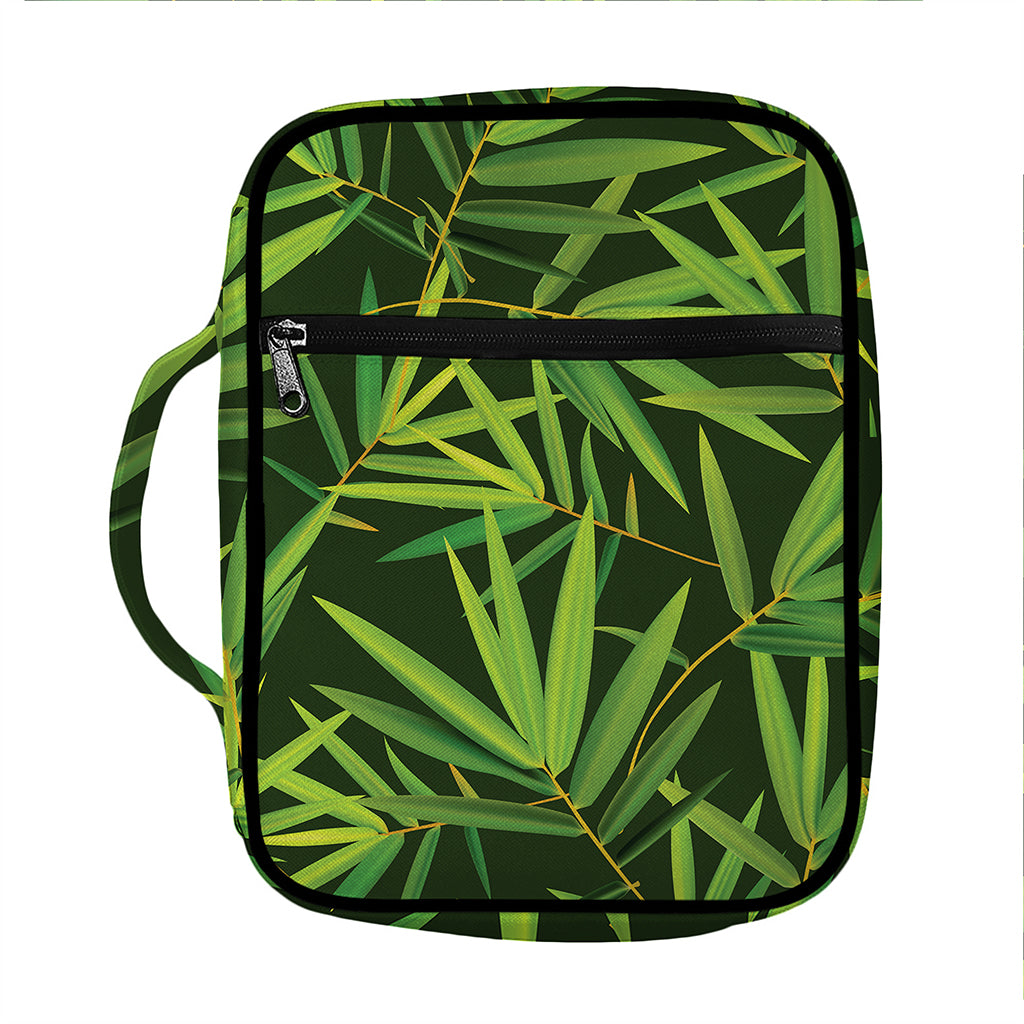 Green Bamboo Leaf Pattern Print Front Pocket Bible Bag