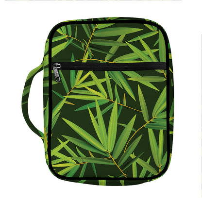 Green Bamboo Leaf Pattern Print Front Pocket Bible Bag
