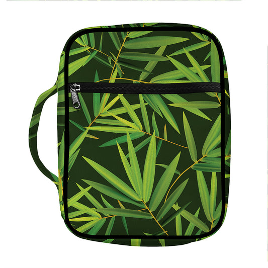 Green Bamboo Leaf Pattern Print Front Pocket Bible Bag