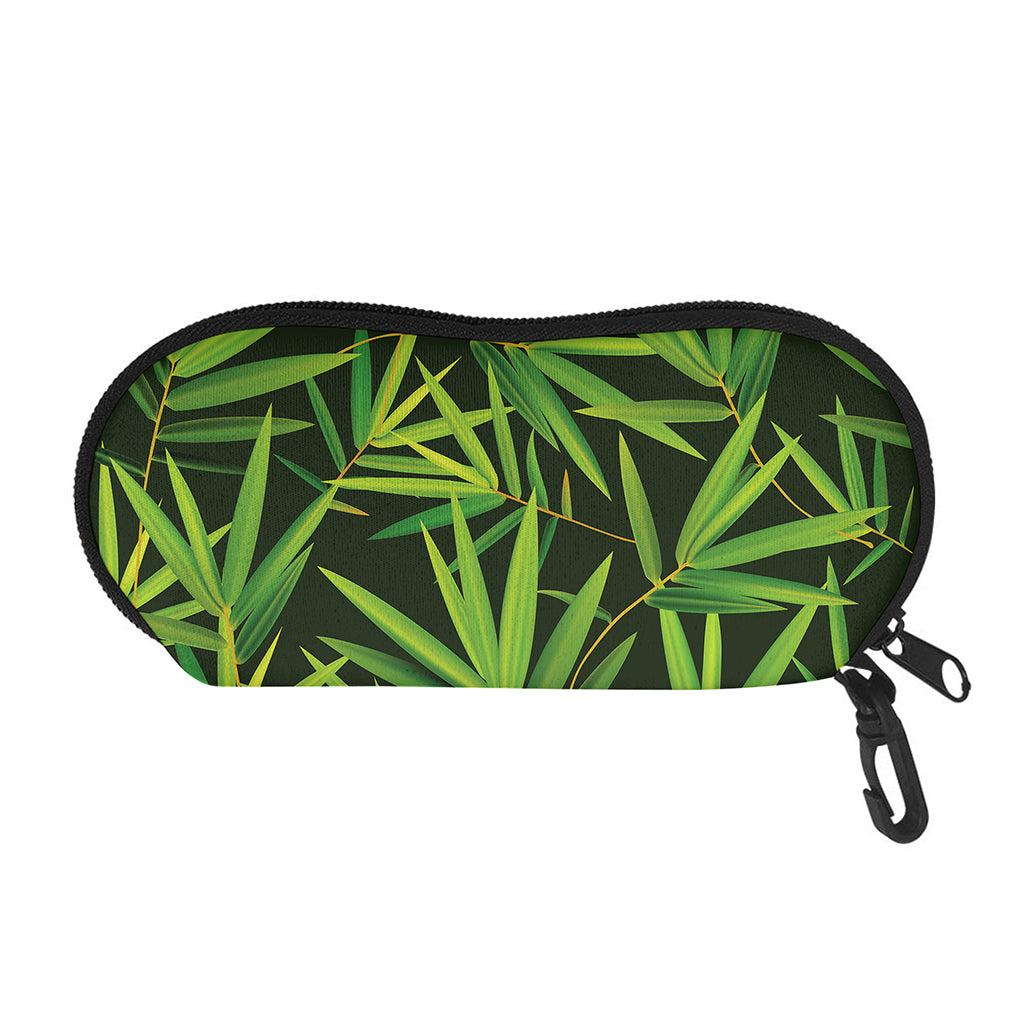 Green Bamboo Leaf Pattern Print Glasses Case