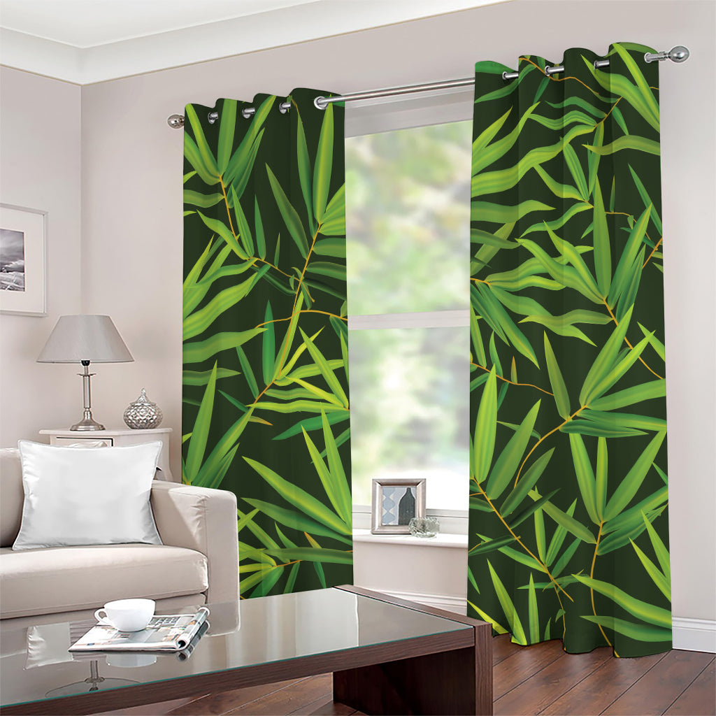 Green Bamboo Leaf Pattern Print Grommet Curtains