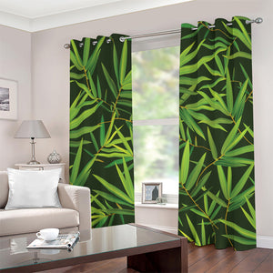 Green Bamboo Leaf Pattern Print Grommet Curtains