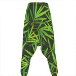 Green Bamboo Leaf Pattern Print Hammer Pants