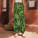 Green Bamboo Leaf Pattern Print Harem Pants