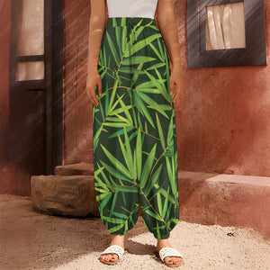 Green Bamboo Leaf Pattern Print Harem Pants