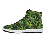 Green Bamboo Leaf Pattern Print High Top Leather Sneakers