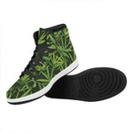 Green Bamboo Leaf Pattern Print High Top Leather Sneakers