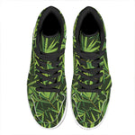 Green Bamboo Leaf Pattern Print High Top Leather Sneakers