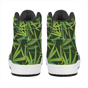 Green Bamboo Leaf Pattern Print High Top Leather Sneakers