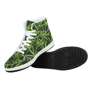 Green Bamboo Leaf Pattern Print High Top Leather Sneakers