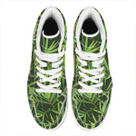 Green Bamboo Leaf Pattern Print High Top Leather Sneakers