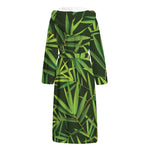 Green Bamboo Leaf Pattern Print Hooded Bathrobe