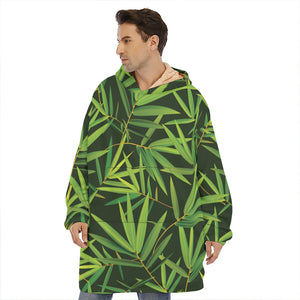 Green Bamboo Leaf Pattern Print Hoodie Blanket