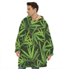 Green Bamboo Leaf Pattern Print Hoodie Blanket