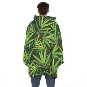 Green Bamboo Leaf Pattern Print Hoodie Blanket