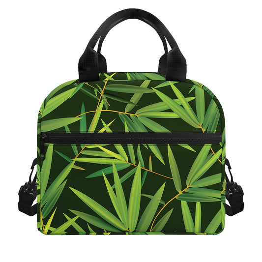Green Bamboo Leaf Pattern Print Insulated Lunch Bag