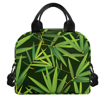 Green Bamboo Leaf Pattern Print Insulated Lunch Bag