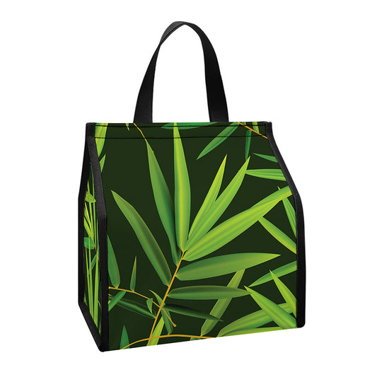 Green Bamboo Leaf Pattern Print Insulated Lunch Tote