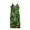 Green Bamboo Leaf Pattern Print Jersey Midi Cami Dress