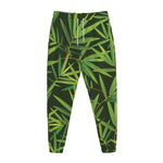 Green Bamboo Leaf Pattern Print Jogger Pants