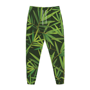 Green Bamboo Leaf Pattern Print Jogger Pants