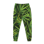 Green Bamboo Leaf Pattern Print Jogger Pants