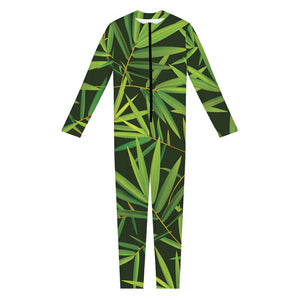 Green Bamboo Leaf Pattern Print Jumpsuit