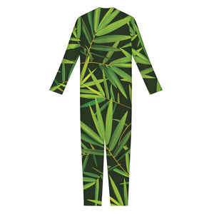 Green Bamboo Leaf Pattern Print Jumpsuit