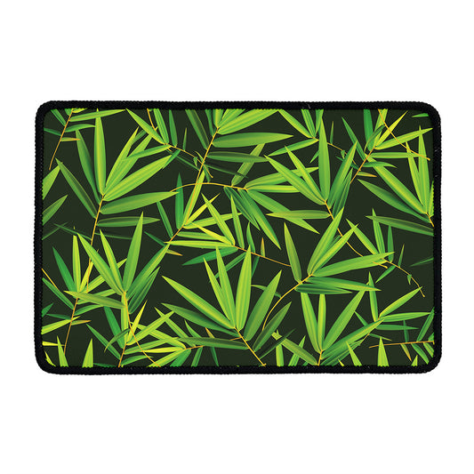Green Bamboo Leaf Pattern Print Kitchen Mat